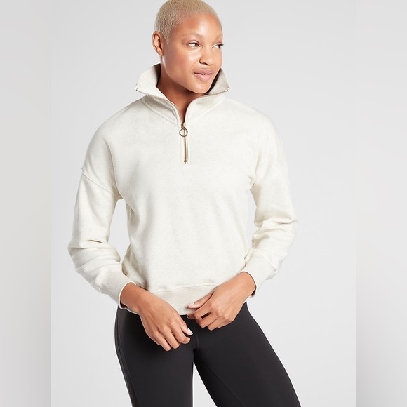 Athleta Tops - Athleta Pullover Large White Gray Cozy Karma 1/4 Zip Sweatshirt Long Sleeve sz M
